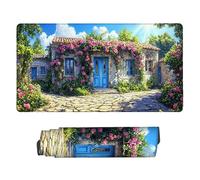 Gaming Mouse Mat 800 x 400 mm XXL Large Gaming Mouse Pad Waterproof Mousepad Long Desk Pad with Stitched Edges Desk Mat with Rubber Base, Computer Accessories for Men (Small House Flower Wall) E-897