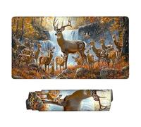 Gaming Mouse Mat 800 x 400 mm XXL Large Gaming Mouse Pad Waterproof Mousepad Long Desk Pad with Stitched Edges Desk Mat with Rubber Base, Computer Accessories for Men (Forest Deer Herd) E-756