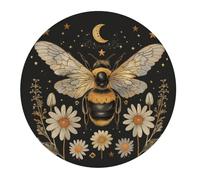 Gaming Mouse Mat Bee Moon Daisies Stars Mystical Elegant Computer Mouse Pad Durable Small Portable Writing Mat, For Home, Laptop, Desk, Work, 20cm