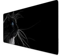 Gaming Mouse Mat Black Mouse Pad Cat Desk Mat Large 120 x 60cm Protector Desk Pad Non-Slip Rubber Base with Stitched Edges, for Computer, PC, Laptop, Home, Office, Work (Black,Cat 1200x600x3mm) p4891