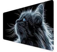 Gaming Mouse Mat Black Mouse Pad Cat Desk Mat Large 90 x 40cm Protector Desk Pad Non-Slip Rubber Base with Stitched Edges, for Computer, PC, Laptop, Home, Office, Work (Black,Cat 900x400x3mm) f4896