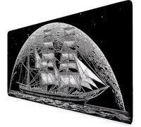Gaming Mouse Mat Black Mouse Pad Sailboat Desk Mat Large 90 x 40cm Protector Desk Pad Non-Slip Rubber Base with Stitched Edges, for Computer, PC, Work, Home Office (Black,Sailboat 900x400x3mm) f1676