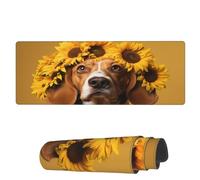 Gaming Mouse Mat Cute Sunflower Beagle Dog Large Mouse Pads Washable Table Mat, For Computer, Office, Laptop, 80x30cm