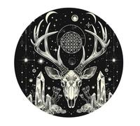 Gaming Mouse Mat Deer Skull Sacred Geometry Moon Flower Black Computer Mouse Pad Durable Comfortable Decor Table Mat, For Desk, Computer, Work, Study, 20cm