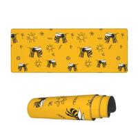 Gaming Mouse Mat Doodle Bees Yellow Flowers Large Mouse Pads Durable Computer Mousepad, For Travel, Computer, Home, 80x30cm