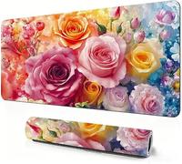 Gaming Mouse Mat Flower Mouse Pad large Rose 800 x 400 x 3mm Extended Desk Mat large, Keyboard Pad and Desk Accessories, Water-Resistant Surface and Non-Slip Base Mousemat for Office Deco DZ-410