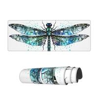 Gaming Mouse Mat Green Vintage Dragonfly Blue Large Mouse Pads Comfortable Mousepad, For Computer, Work, Home, 80x30cm