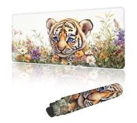 Gaming Mouse Mat Large Mouse Mats for Desk Durable & Washable, Desk Pad with Non-Slip Rubber Base, Stitched Edges Desk Pad for Computer, Laptop, Office, Home, Gaming - Yellow Tiger 900 x 400 mm Y-y10