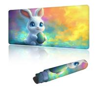 Gaming Mouse Mat Large Mouse Mats for Desk Durable & Washable, Desk Pad with Non-Slip Rubber Base, Stitched Edges Desk Pad for Computer, Laptop, Office, Home, Gaming - White Rabbit 1000 x 500 mm Y-y54