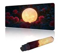 Gaming Mouse Mat Large Mouse Mats for Durable & Washable, Desk Pad with Non-Slip Rubber Base, Stitched Edges Desk Pad for Computer, Laptop, Office, Home, Gaming - Yellow Moon 800 x 400 mm Y-y196