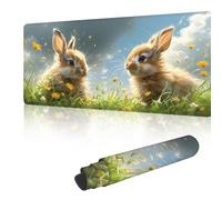 Gaming Mouse Mat Large Mouse Mats for Durable & Washable, Desk Pad with Non-Slip Rubber Base, Stitched Edges Desk Pad for Computer, Laptop, Office, Home, Gaming - Brown Rabbit 600 x 400 mm Y-y512