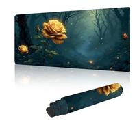 Gaming Mouse Mat Large Mouse Mats for Durable & Washable, Desk Pad with Non-Slip Rubber Base, Stitched Edges Desk Pad for Computer, Laptop, Office, Home, Gaming - Yellow Rose 700 x 300 mm Y-y408