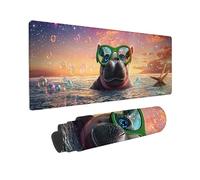 Gaming Mouse mat / Large Mouse Pad 1200 x 400 x 3mm | XXL Desk Mat | Improved Precision and Speed | Rubber Base for Stable Grip on Smooth Surfaces | Table Pad, 120 x 40cm (Cute Hippopotamus) z-461