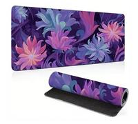 Gaming Mouse Mat, Large Mouse Pad 35.4x11.8x0.12 inch, Washable Laptop Desk Pad, Stitched Edges Mousepad, Flower Purple-2 Keyboard Pad, Non-Slip Rubber Base Desk Mat for Computer PC, Office 0A0-334