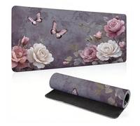 Gaming Mouse Mat, Large Mouse Pad 35.4x15.7x0.12 inch, Washable Laptop Desk Pad, Stitched Edges Mousepad, Retro Flower Keyboard Pad, Non-Slip Rubber Base Desk Mat for Computer PC, Office 0A0-162