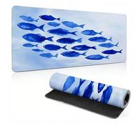 Gaming Mouse Mat, Large Mouse Pad 35.4x15.7x0.12 inch, Washable Laptop Desk Pad, Stitched Edges Mousepad, White Fish Keyboard Pad, Non-Slip Rubber Base Desk Mat for Computer PC, Office 0A0-10