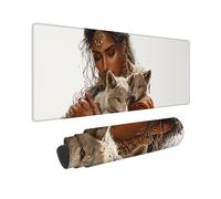 Gaming Mouse mat/Large Mouse Pad 700 x 300 x 3mm | XXL Mousepad | Desk Mat | Improved Precision and Speed | Rubber Base for Stable Grip on Smooth Surfaces | Table Pad, 70 x 30cm (Woman Wolf) h-612
