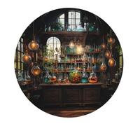 Gaming Mouse Mat Magic Chemistry Laboratory Science Old Vintage Round Mousepad Decor Stitched Edges Small Writing Mat, For Computer, Home, Travel, Desk, 20cm