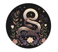 Gaming Mouse Mat Mystical Snake Moon Flowers Leaves Elegant Desk Pad Portable Stitched Edges Durable Table Mat, For Office, Computer, Laptop, Home, 20cm