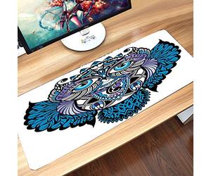 Gaming Mouse Mat, Rubber Base, Tribal, Owl, Bird, Animal with Paisley Tattoo Design with Large Eyelash, Desk Mat, Wipe-Clean, Non-Slip Mat, Multifunctional Office Mouse Mat, 60 x 35 cm
