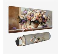 Gaming Mouse Mat White Large Mouse Pad 1200x400x3mm, Flower Desk Mat with Stitched Edges, Waterproof Extended Washable Desk Pad with Non-Slip Rubber Base, Gaming Accessories for PC, Laptop, Model 145