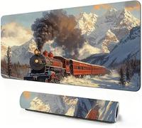 Gaming Mouse Mat Winter Mouse Pad large Train 900 x 500 x 3mm Extended Desk Mat large, Keyboard Pad and Desk Accessories, Water-Resistant Surface and Non-Slip Base Mousemat for Office Deco DZ-144