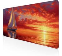 Gaming Mouse Mat XXL Mouse Pad 28x12x0.12inch Red Desk Mat Sailboat Mousepad with Waterproof and Non-Slip, Smooth Surface Improve Accuracy and Speed, for Game, Office, Desk Accessories for Men D1-337