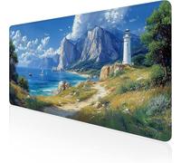 Gaming Mouse Mat XXL Mouse Pad 36x16x0.12inch Blue Desk Mat Sea View Mousepad with Waterproof and Non-Slip, Smooth Surface Improve Accuracy and Speed, for Game, Office, Desk Accessories for Men D1-691