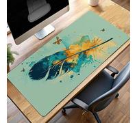 Gaming Mouse Pad, 100 x 40cm XXL Mouse Mat Feather, Large Mousepad Yellow Extended Gaming Mats for, Non-Slip Rubber Base keyboard, Stitched Edges Office Accessories for Office PjY13965 F-2