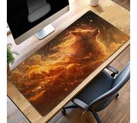 Gaming Mouse Pad, 100 x 50cm XXL Mouse Mat Yellow, Large Mousepad Wolf Extended Gaming Mats for, Non-Slip Rubber Base keyboard, Stitched Edges Office Accessories for Home Office PjY13057 V-S