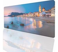 Gaming Mouse Pad 1200x600x3mm Large Gaming Mouse Mat with Stitched Edges, XXL Mousepad Non-Slip Base, Extended Large Size Mousemat, Keyboard Desk Pad Water Resist Surface Small Town Beach LMDT7655