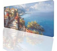 Gaming Mouse Pad 1200x600x3mm Large Gaming Mouse Mat with Stitched Edges, XXL Mousepad Non-Slip Base, Extended Large Size Mousemat, Keyboard Desk Pad Water Resist Surface Abstract Small Town LMDT12543