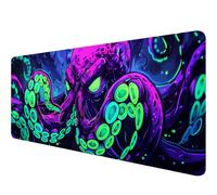 Gaming Mouse Pad 12x31.5in Dark Purple Ripples Black Purple Lines Stitched Edges Mous Mat Office Computer Keyboard Laptop Home Extended Large Non-Slip Base Desk Pad Mat