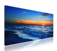 Gaming Mouse Pad 12x31.5in Extra & Office Durable Tranquil Coastal Beach Scene Clear Blue Waters and Puffy Clouds Extended Large Non-Slip Base Desk Pad Mat