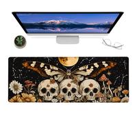Gaming Mouse Pad 12x31.5in Gothic Ram Skull Non-Slip Rubber Dark Floral and Moth Design Mousepad for Office Home mat Gifts for Goth and Occult Art Decor Extended Large Non-Slip Base Desk Pad Mat