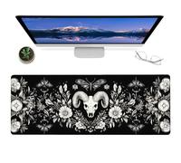Gaming Mouse Pad 12x31.5in Gothic Ram Skull Non-Slip Rubber Dark Floral and Moth Design Mousepad for Office Home mat Gifts for Goth and Occult Art Decor Extended Large Non-Slip Base Desk Pad Mat