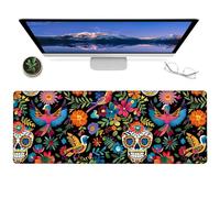 Gaming Mouse Pad 12x31.5in Gothic Ram Skull Non-Slip Rubber Dark Floral and Moth Design Mousepad for Office Home mat Gifts for Goth and Occult Art Decor Extended Large Non-Slip Base Desk Pad Mat