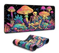 Gaming Mouse Pad 12x31.5in Horror Skull Blacklight Colorful Skeleton Neon Mousemat Glow in The Dark Abstract for Office Home - Extended Large Non-Slip Base Desk Pad Mat