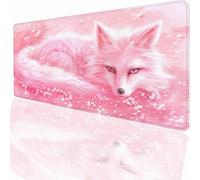 Gaming Mouse Pad 1500x800x3mm Large Gaming Mouse Mat with Stitched Edges, XXL Mousepad with Non-Slip Base, Extended Large Size Mousemat, Keyboard Desk Pad Water Resist Surface Pink Fox LMDT15978