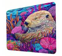Gaming Mouse Pad 240 x 200 x 3mm Animal Mouse Mat, Optimised for Gaming Sensors, Moderate Surface Friction, Non-Slip and Stitched Edg Mousepad Otter, Mac and PC Gaming Accessories, Gifts J0-262
