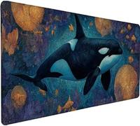 Gaming Mouse Pad 27.5x11.8x0.12 inch Large Mouse Mat Killer Whale Mousepad Large Animal, Extended Waterproof Mousepad with Non-Slip Rubber Base, Improved Precision and Speed, Gaming Accessories 8-BW74