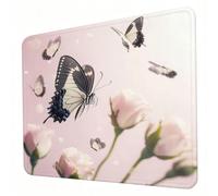 Gaming Mouse Pad 290 x 240 x 3mm Pink Mouse Mat, Optimised for Gaming Sensors, Moderate Surface Friction, Non-Slip and Stitched Edg Mousepad Butterfly (2), Mac and PC Gaming Accessories, Gifts J0-271