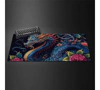 Gaming Mouse Pad 31.5x15.7x0.08 inch, Animal Dragon Flower XXL Extended Mouse Mat, Non-Slip Keyboard Mat with Stitched Edges, Large Mouse Mats for Desk Home Office