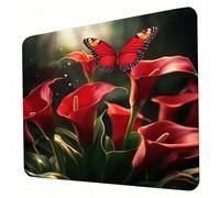 Gaming Mouse Pad 320 x 260 x 3mm Butterfly Mouse Mat, Optimised for Gaming Sensors, Moderate Surface Friction, Non-Slip and Stitched Edg Mousepad Calla Lily, Mac and PC Gaming Accessories J0-456