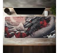 Gaming Mouse Pad 39.4x19.7x0.08 inch, Mountain Flower Dragon XXL Extended Mouse Mat, Non-Slip Keyboard Mat with Stitched Edges, Large Mouse Mats for Desk Home Office