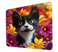 Gaming Mouse Pad 420 x 350 x 3mm Black And White Mouse Mat, Optimised for Gaming Sensors, Moderate Surface Friction, Non-Slip and Stitched Edg Mousepad Cat, Mac and PC Gaming Accessories, Gifts J0-318