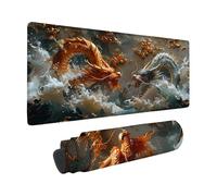 Gaming Mouse Pad 48x24x0.12inch, White Mouse Mat Dragon Pattern with Non-Slip Rubber Base and Stitched Edge Design, XXL Mousepad Gaming Accessories for Office, Improve Precision and Speed -zzg25050Z