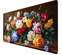 Gaming Mouse Pad 500 x 250 x 3mm Large Mouse Mat Brown Desk Pad with Stitched Edges, Anti-slip Rubber Base Mousepad, Improved Precision and Speed, Spill-Resistant Surface, PC, Laptop, Flower Y7-142