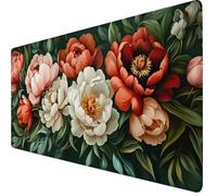 Gaming Mouse Pad 500 x 250 x 3mm Large Mouse Mat Flower Desk Pad with Stitched Edges, Anti-slip Rubber Base Mousepad, Improved Precision and Speed, Spill-Resistant Surface, PC, Laptop, Peony Y7-659