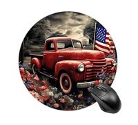 Gaming Mouse Pad 7.8" Non-Slip Rubber Base 4th of July Patriotic Old Red Truck Mousepad for Computer Laptop Home Office Desk Mousepads Waterproof Washable Cute Small Mouse Mat (Round Black)